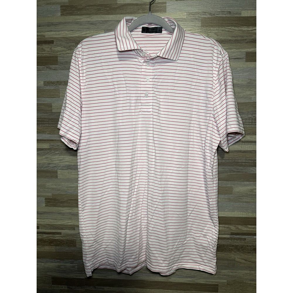 G/Fore Large Pink And White Stripe Men's Short Sleeve Golf Shirt #A
